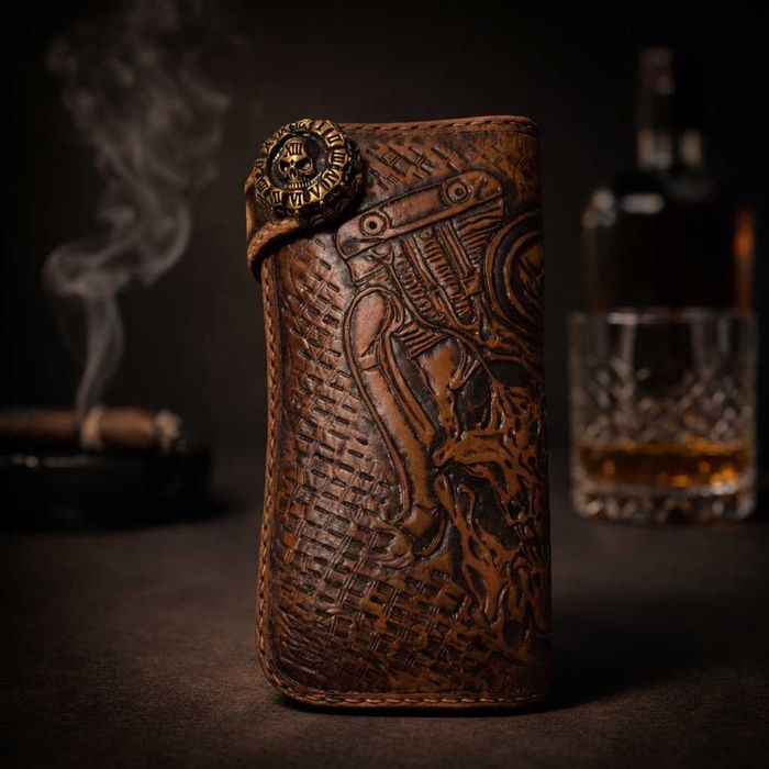 Red light Ръчно изработен кожен портфейл Bad Ass Edition