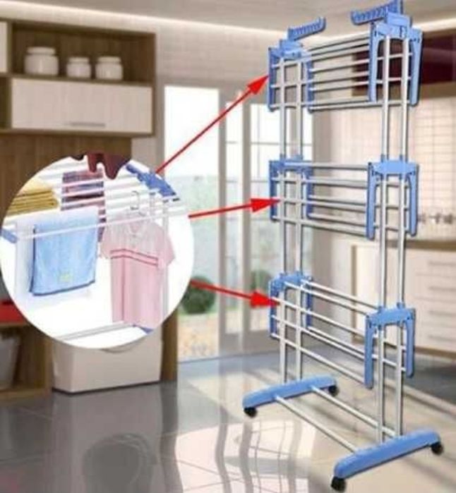 Сушилник за дрехи на три нива с колелца Чисто нова