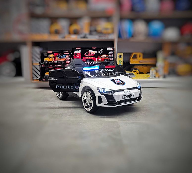 ПРОМОЦИЯ!НОВО!Акумулаторна кола AUDI POLICE с 12V батерия,EVA ГУМИ,USB