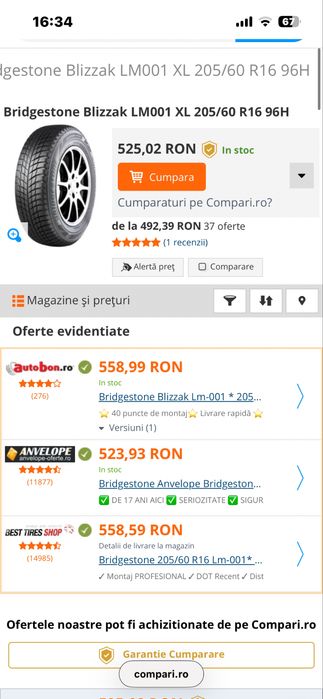 Anvelope iarna 205/60/16 Bridgestone Blizzak LM-001 205 60 16 R 16