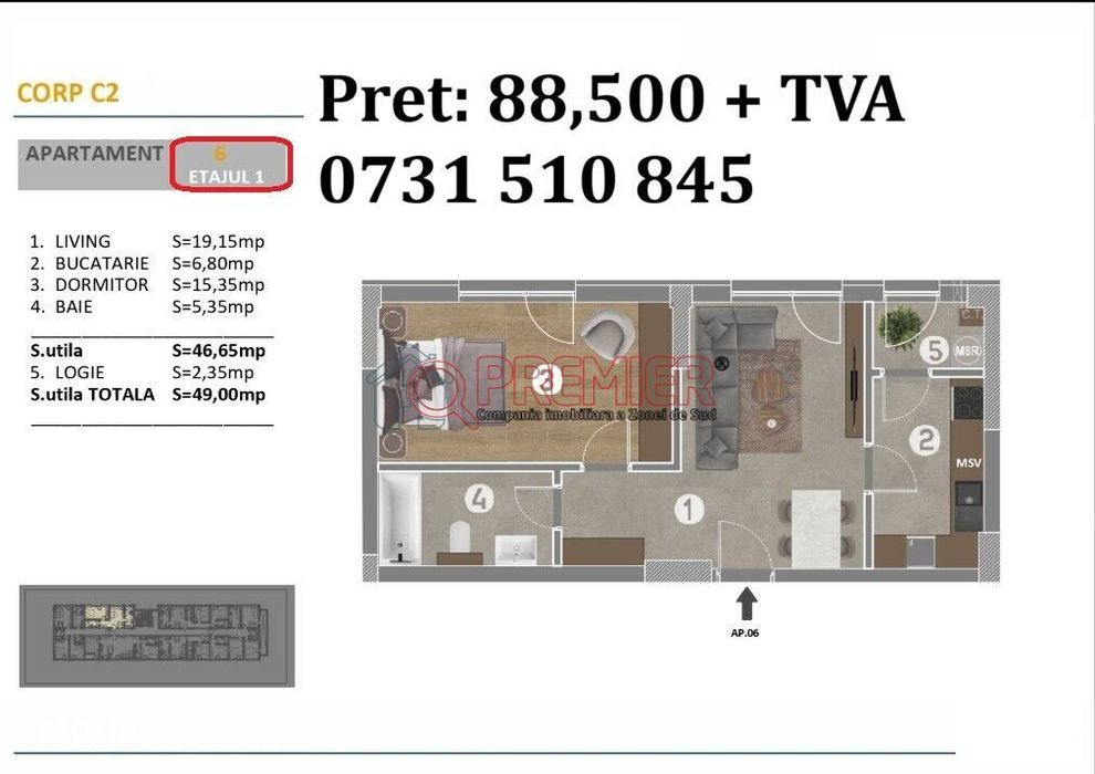 2 Camere| Reducere 1.000 € | Complex Nou