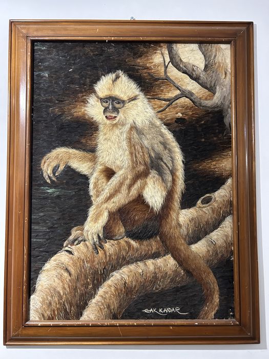Tablou original din pene semnat Cak Kandal - Feather Art Indoneziană 87/67 cm