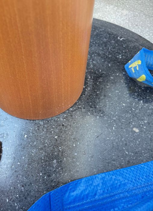 Маса голяма разтегателна елипс кръгла естествен камък и дърво