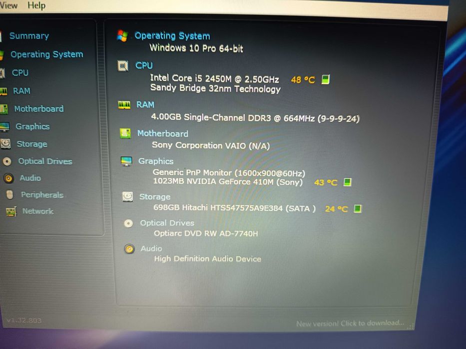 Laptop sony Vaio, Core i5, Nvidia 410m 1gb, hdd 750gb, display 17,3