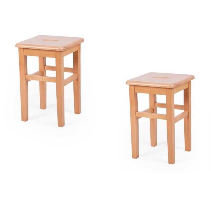 Set 2 scaune taburete lemn masiv de fag, culoare natur lacuit
