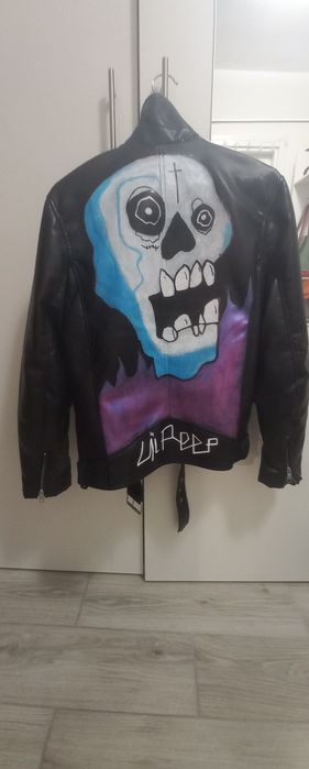 Geaca pictata handmade cu craniu, Lil Peep marimea M