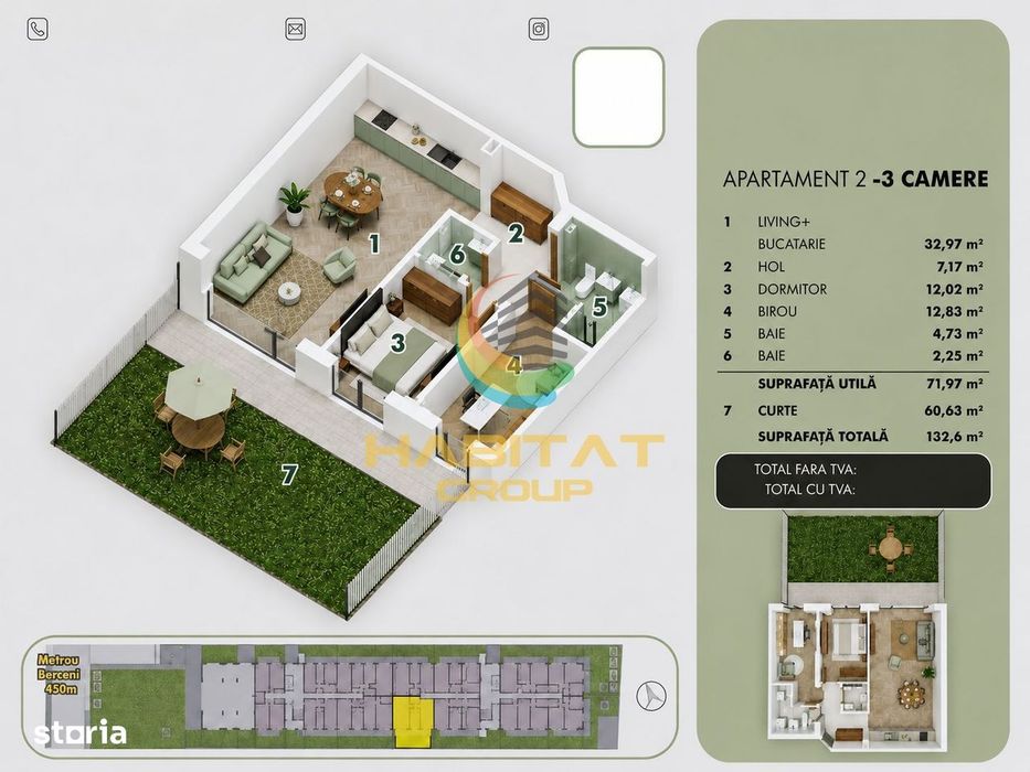 Vânzare Apartament 3 camere |  132 mp | Popești Leordeni