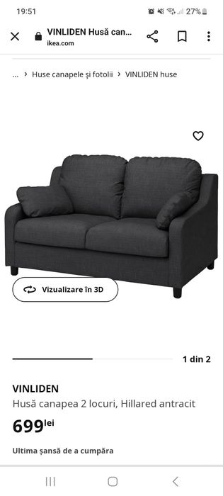 Husa canapea 2 locuri VINLIDEN  Ikea noua culoare crem/bej