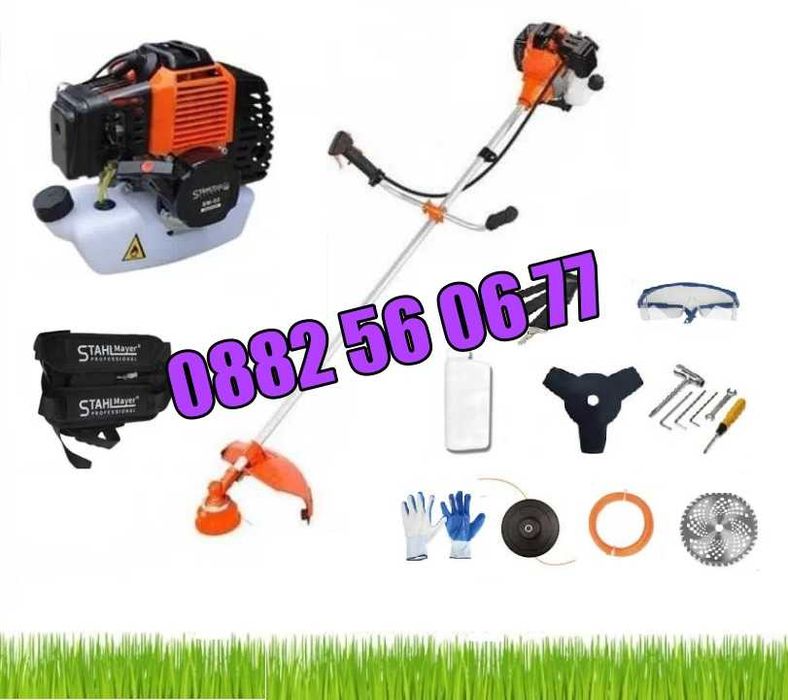 Четиритактов бензинов тример 74 куб., моторна косачка за трева + самар