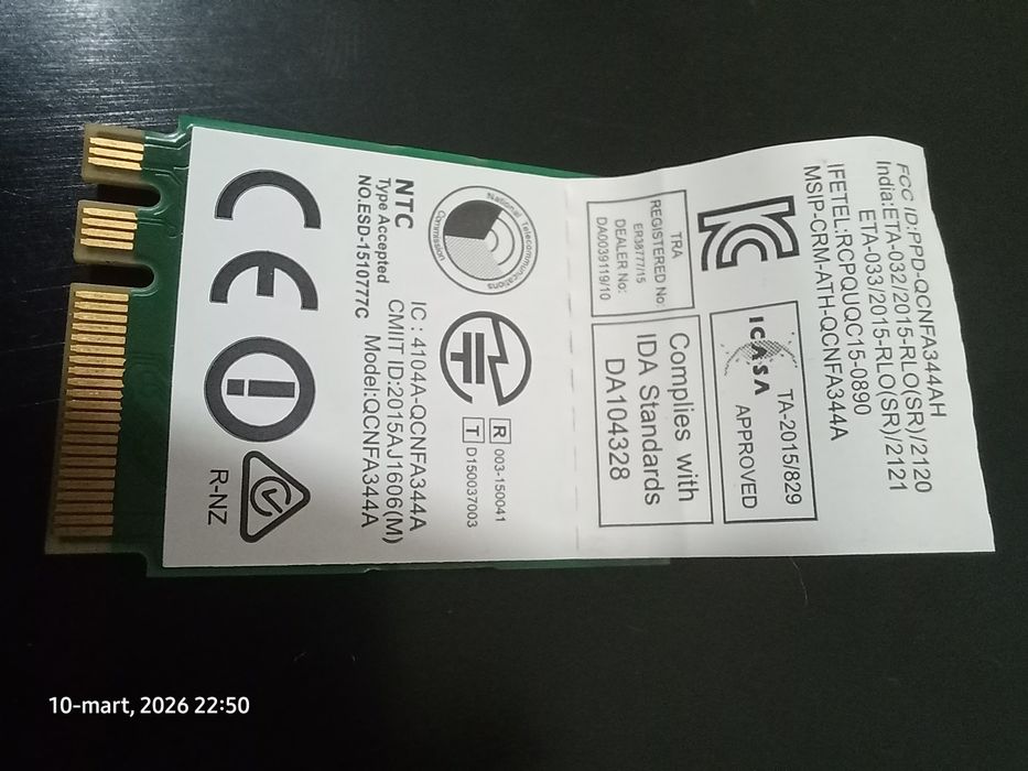 WIFI modul Qualcomm Atheros QCNFA344A 802.11ac 2.4G/5G, Bluetooth 4.1