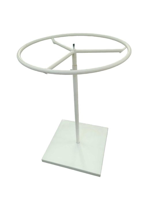 Vand suport de haine, rotund, alb, cu baza din lemn, pentru magazin