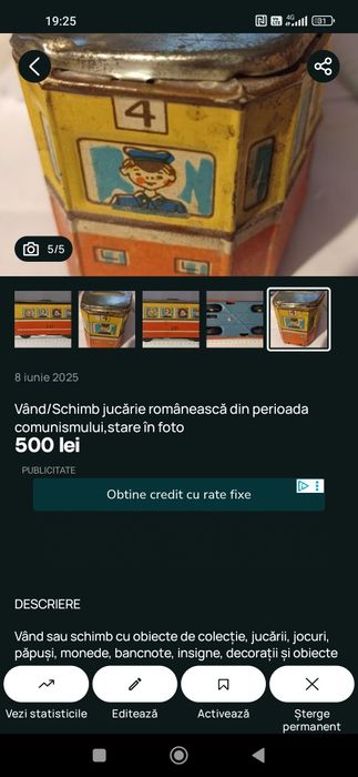 Vând sau schimb obiecte vechi.Preț în funcție de obiectul ales.