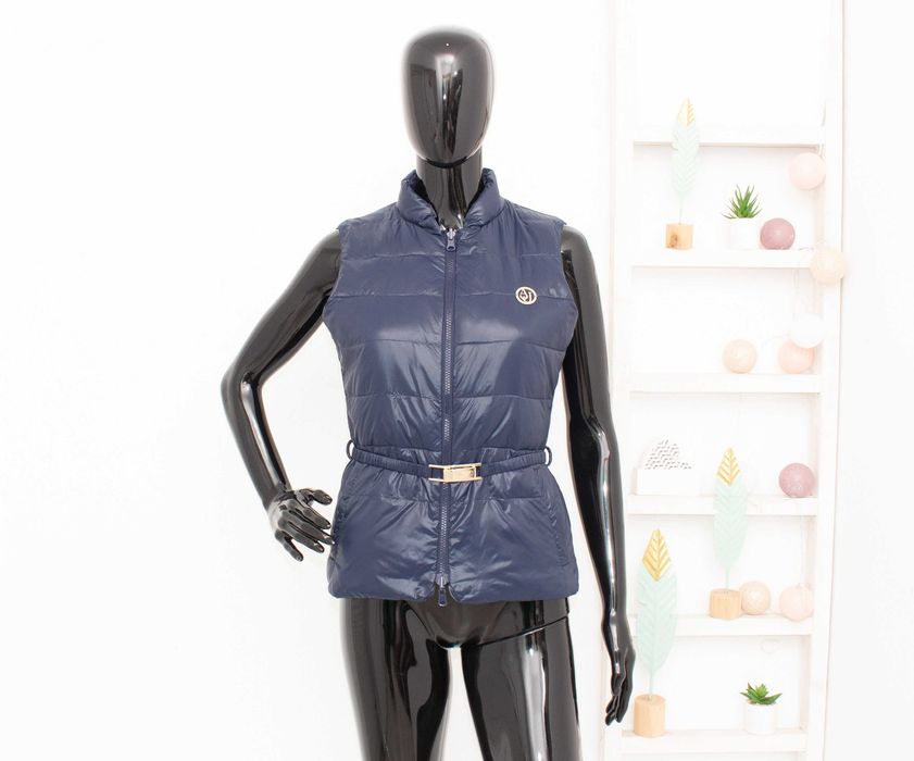 Armani Jeans оригинален дамски елек с 2 лица грейка синя каре XS-S