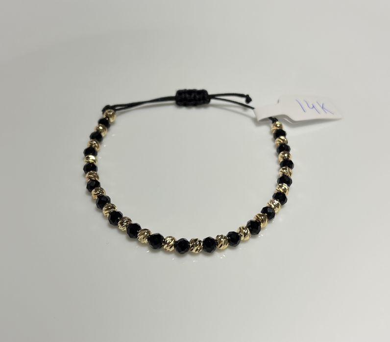 Brățară din bile inox placate cu aur 14K și cristale negre