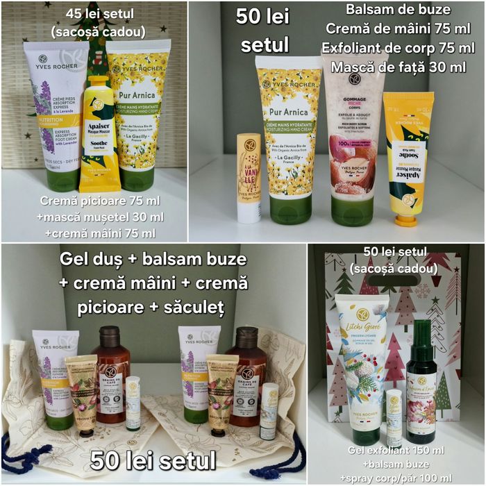 Set Yves Rocher cu gel de duș, crema și balsam de buze