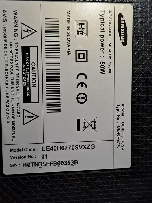 Телевизор  SAMSUNG-/UE40H6770SV/-за части