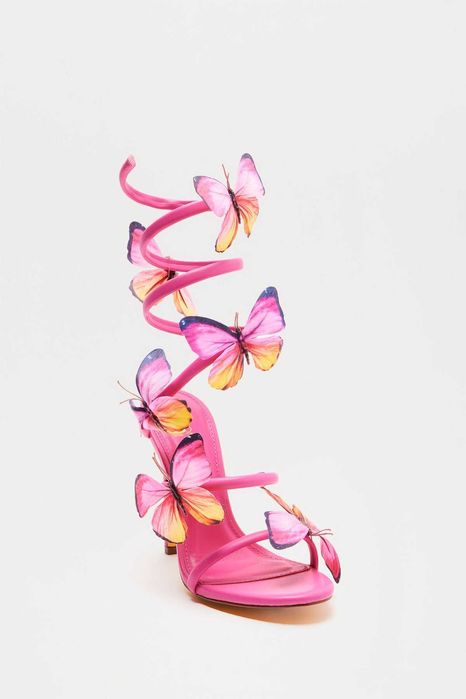 Розови сандали на ток с пеперуди 37ми номер