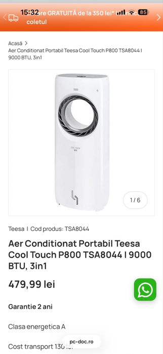 Aer conditionat portabil Teesa Cool ca nou