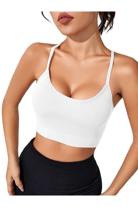 Bustiera Fitness Cu Bretele Incrucisate, Spate Decupat Alb XS/M