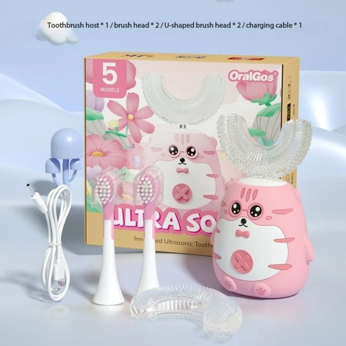 Детска електрическа 2 в 1 , 360 градусова U образна четка за зъби