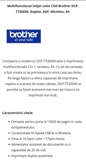 Imprimanta Inkjet Brother DCP-T720DW desigilata