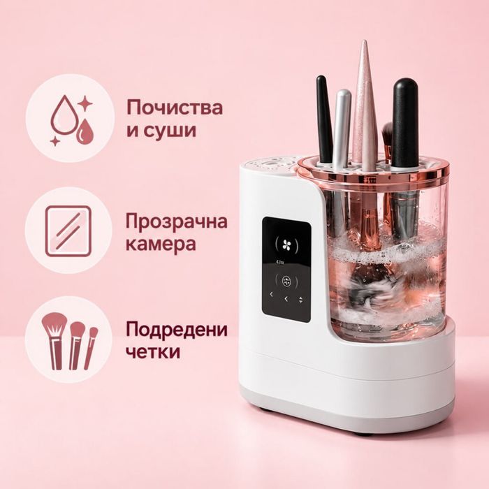 Електрически уред за почистване и сушене на четки за грим