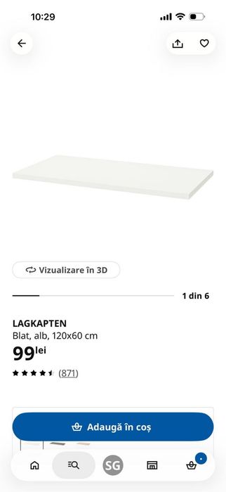 Birou alb, 120 x 60, cu picioare reglabile, IKEA