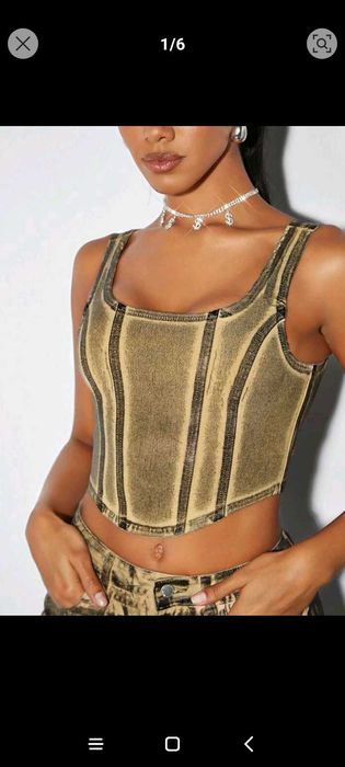 Уникален метален комплект дънки и бюстие