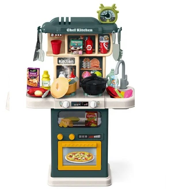 Bucatarie copii cu circuit apa real, cuptor, plita, 64 piese Verde