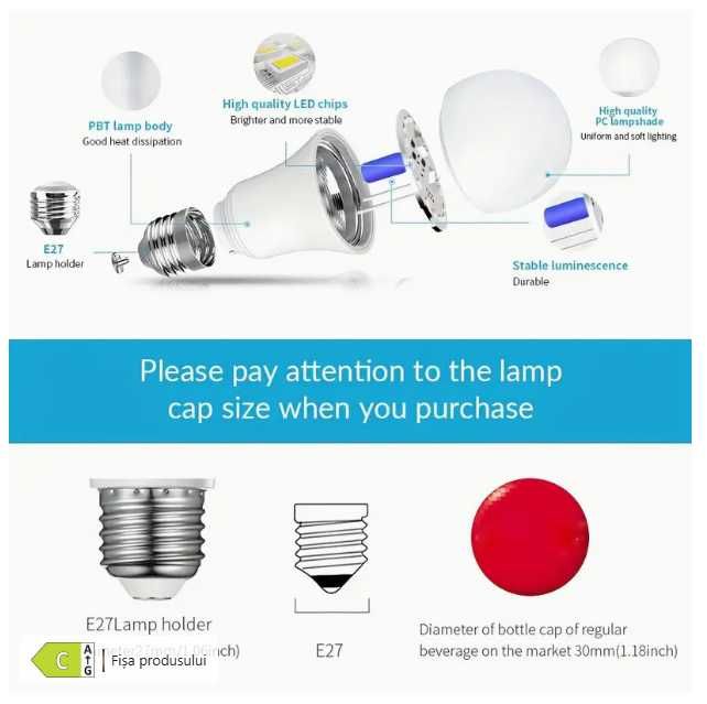 Set 3 becuri LED 14w E27 cu senzor de miscare