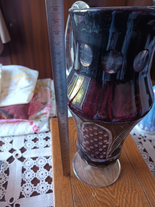 Carafă din cristal rubin gravat manual /Bohemia, 25 cm