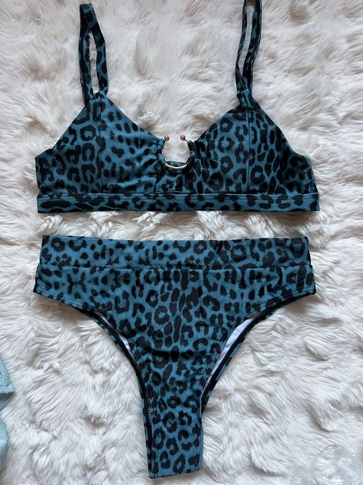 Costum de baie leopard print cu talie inalta