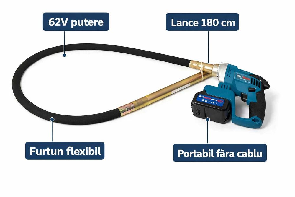 Vibrator beton 62V cu lance 180cm profesional