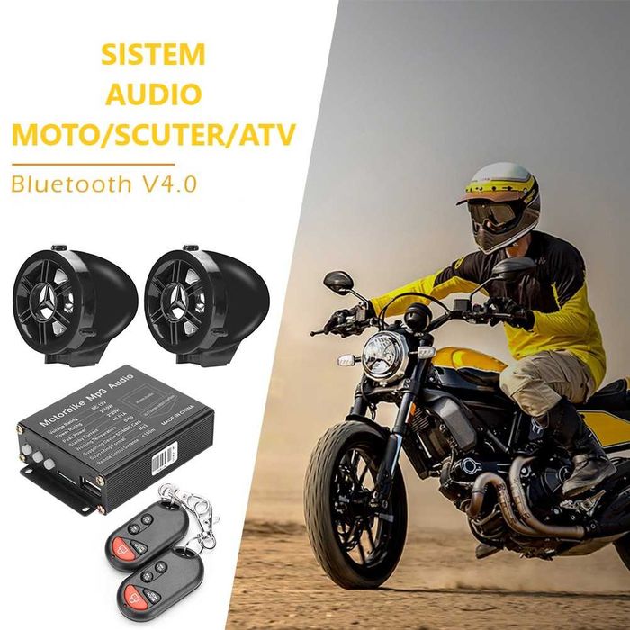 Sistem audio moto/scuter/atv Bluetooth/MP3/FM Radio/Alarma