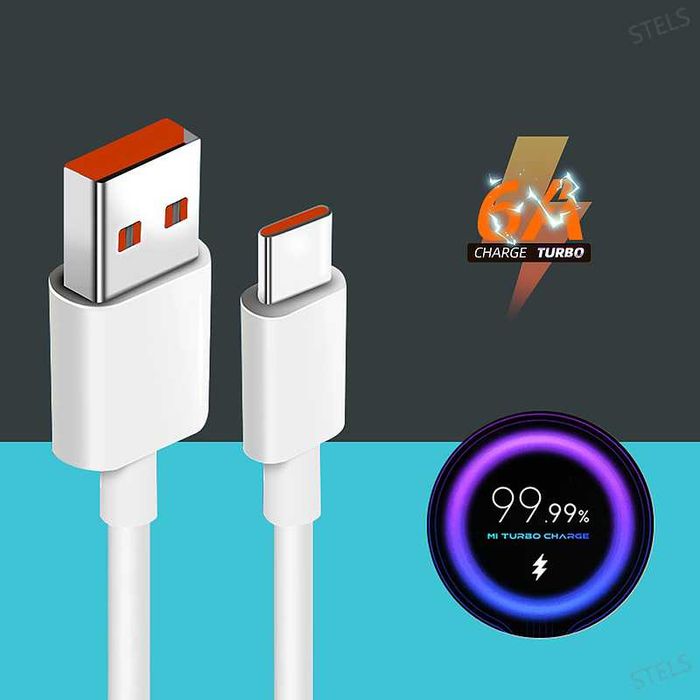 Кабел USB към USB-C Xiaomi, 120W, 6A, Бързо зареждане, 1м, Бял