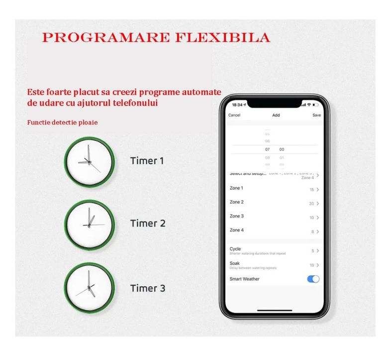 Sistem automatiz. irigatii  WIFI, 8 zone, compatibil Tuya / Smartlife