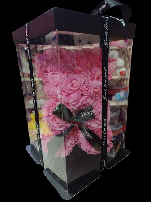 Мече от рози, 25см с подаръчна кутия в 3 цвята