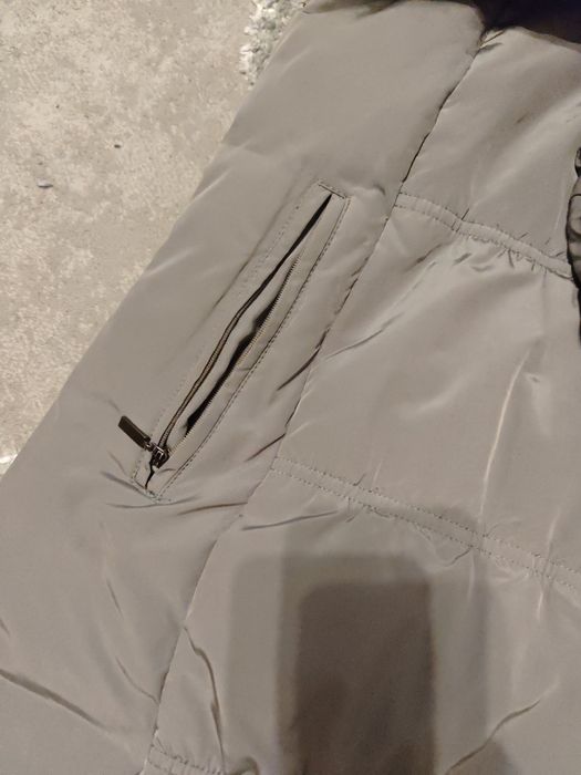 Пухено яке дамско зимно яке дълга грейка с пух сива