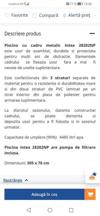 Piscina 305x76, cu filtru și copertina