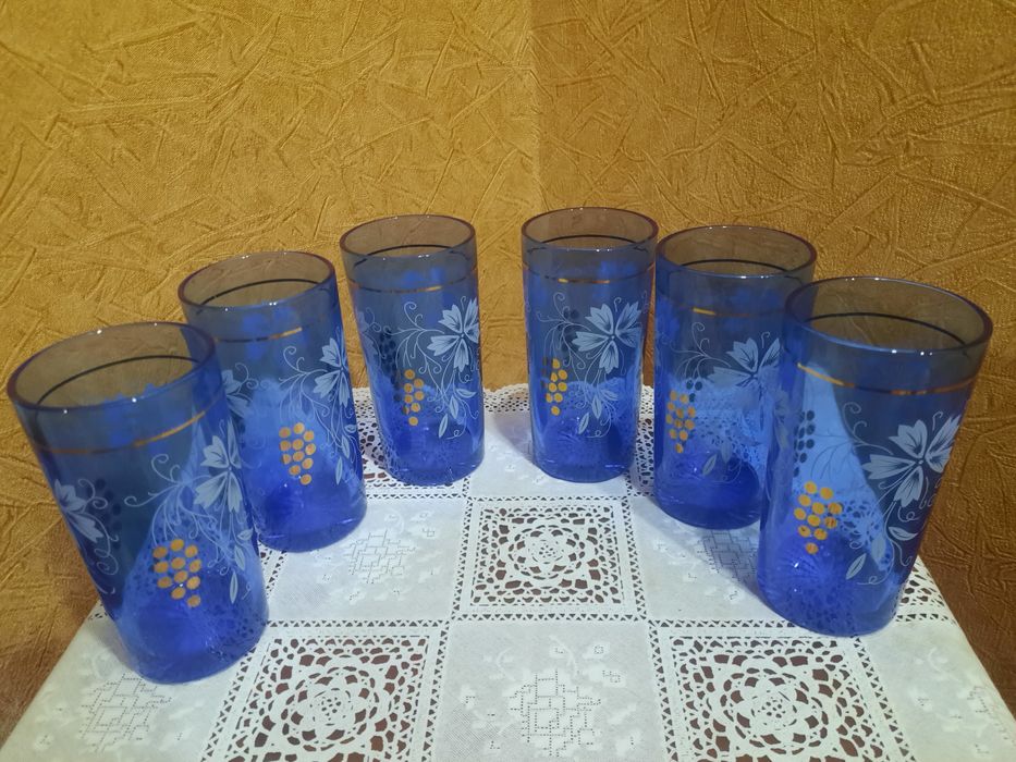 Абсолютно новый набор стаканов "Виноградная лоза" ,  Богемия, Чехослов