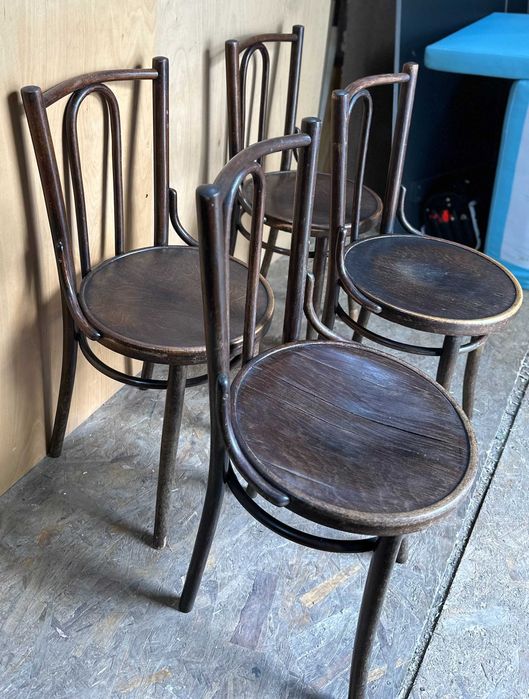 4 buc Scaun Vintage stil Thonet cu sezut rotund; Scaun din lemn masiv