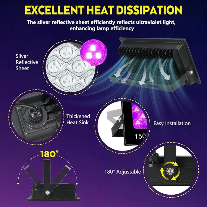 VAYALT 2 Pack 150W 395-405nm Waterproof IP66 UV LED set 2 proiectoare