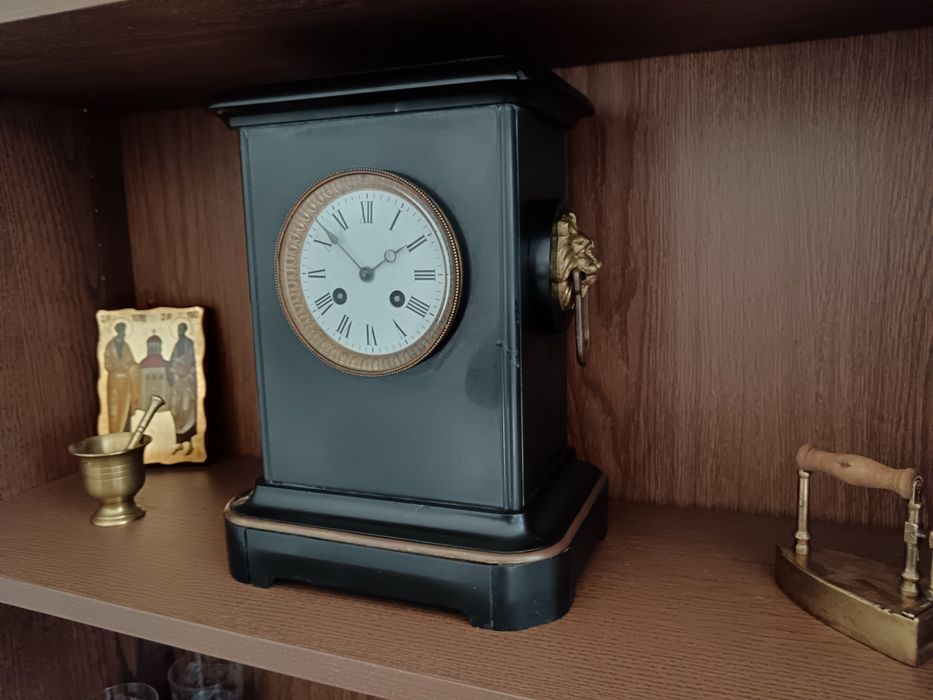 Ceas Mantel Napoleon III Calcit negru, Marmură, perioada 1900,Franța
