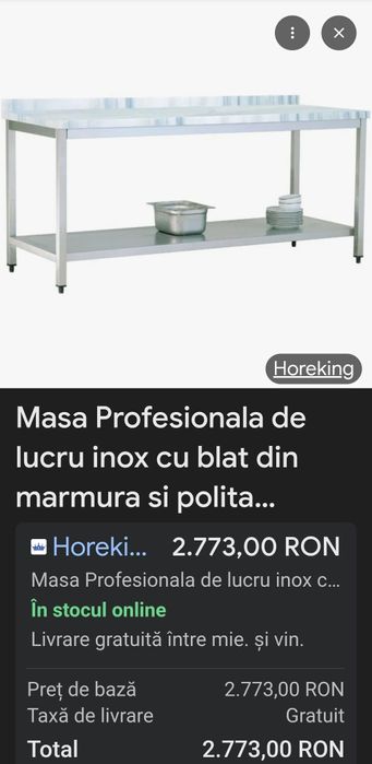 masa mare de lucru inox 2M