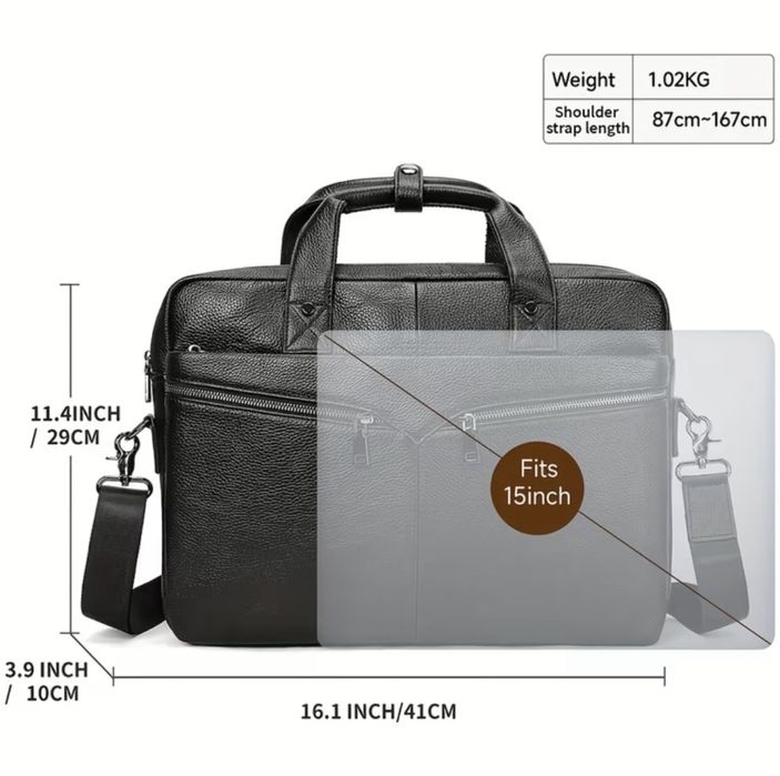 Мъжка луксозна офис чанта за лаптоп 15”/Бизнес куфарче от естест.кожа!