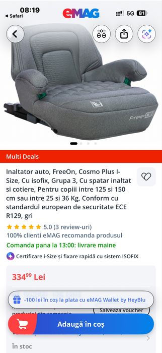 Vand 2 inaltatoare de masina cu ISOFIX
