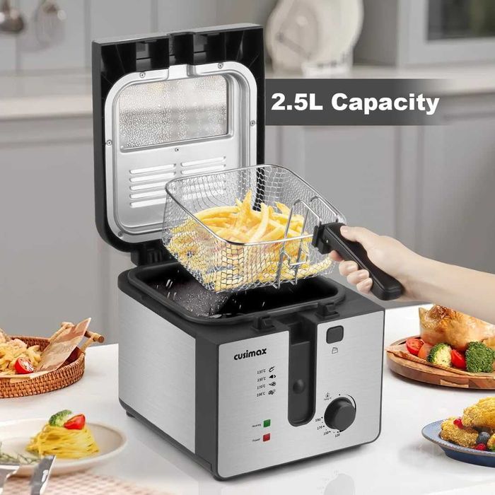 Фритюрник CUSIMAX, 2,5 л фритюрник с незалепващо покритие, сребрист
