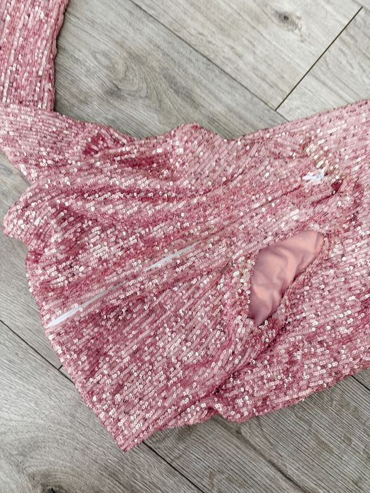 Rochie Misstio Roz cu paiete asimetrica de ocazie