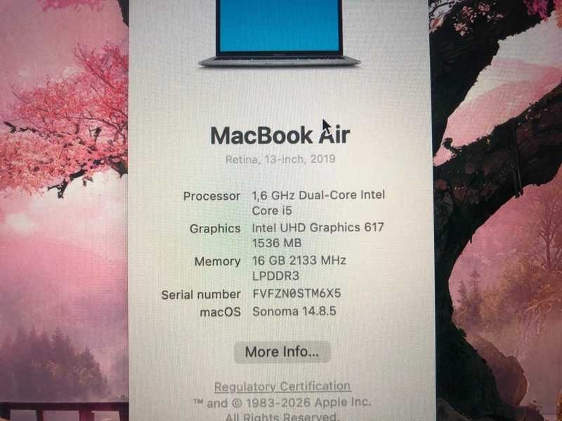 MacBook Air 13 Retina 2019 i5 1,6 GHz,16 GB,flash 500 GB, la cutie,ca nou estetic si functional