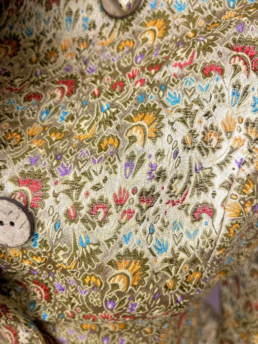 Жакет бежевый с баской, приталенный | Жакет из жаккарда размер 44-46